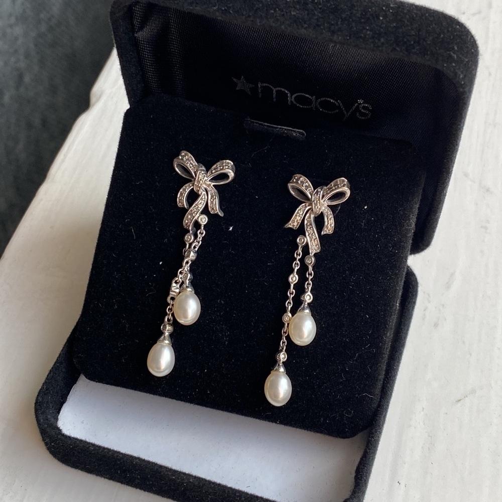 NWT Dangly Ribbon Pearl Earrings from Macy’s